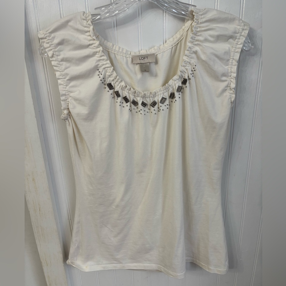 LOFT Ivory Embellished Blouse